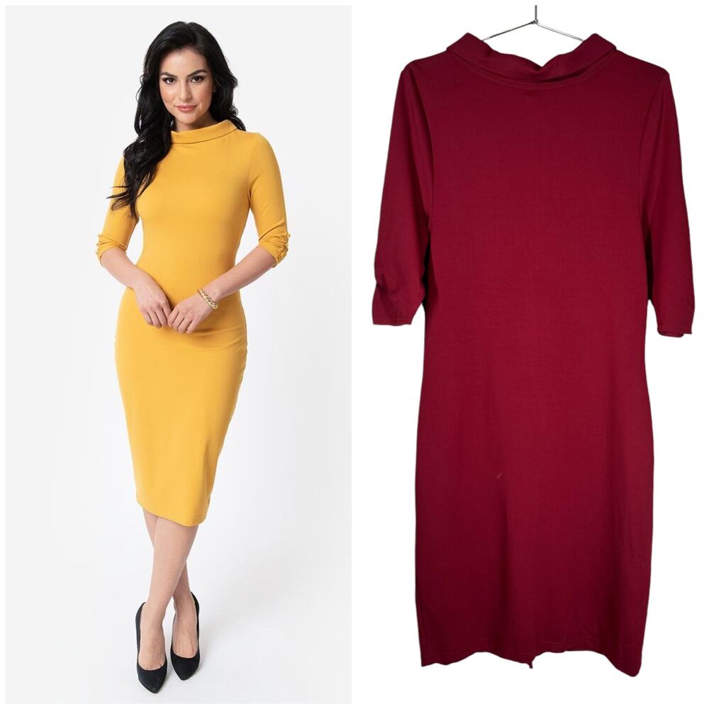 NWT Unique Vintage Cassidy Wiggle Dress Burgundy XXL Mad Men Pin-Up Rockabilly